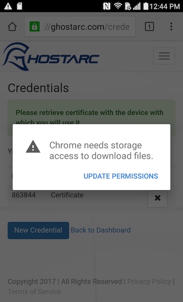 Android Certificate Update Permissions