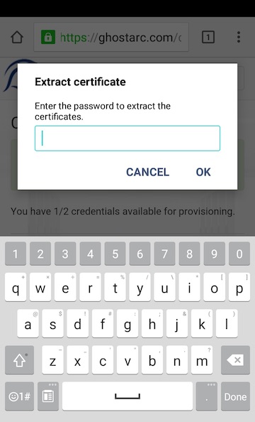 Android Certificate Password Entry