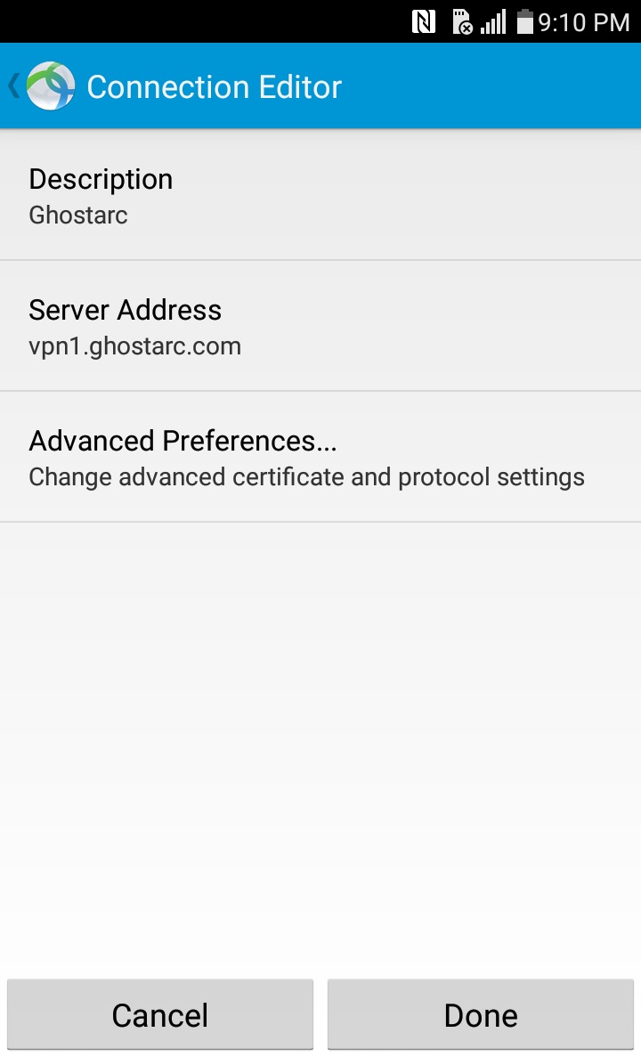 AnyConnect Android Configure Connection