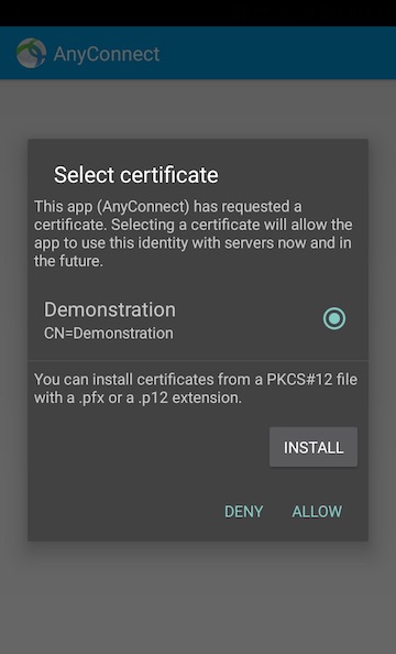 AnyConnect Android Allow Certificate Access
