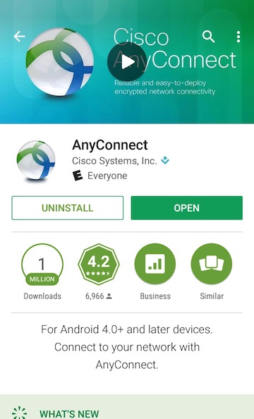 Open AnyConnect for Android from Google Play