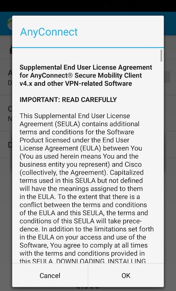 AnyConnect License Agreement Page