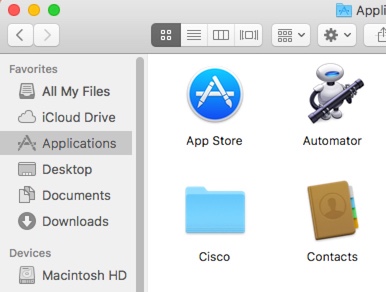 macOS AnyConnect Cisco Folder